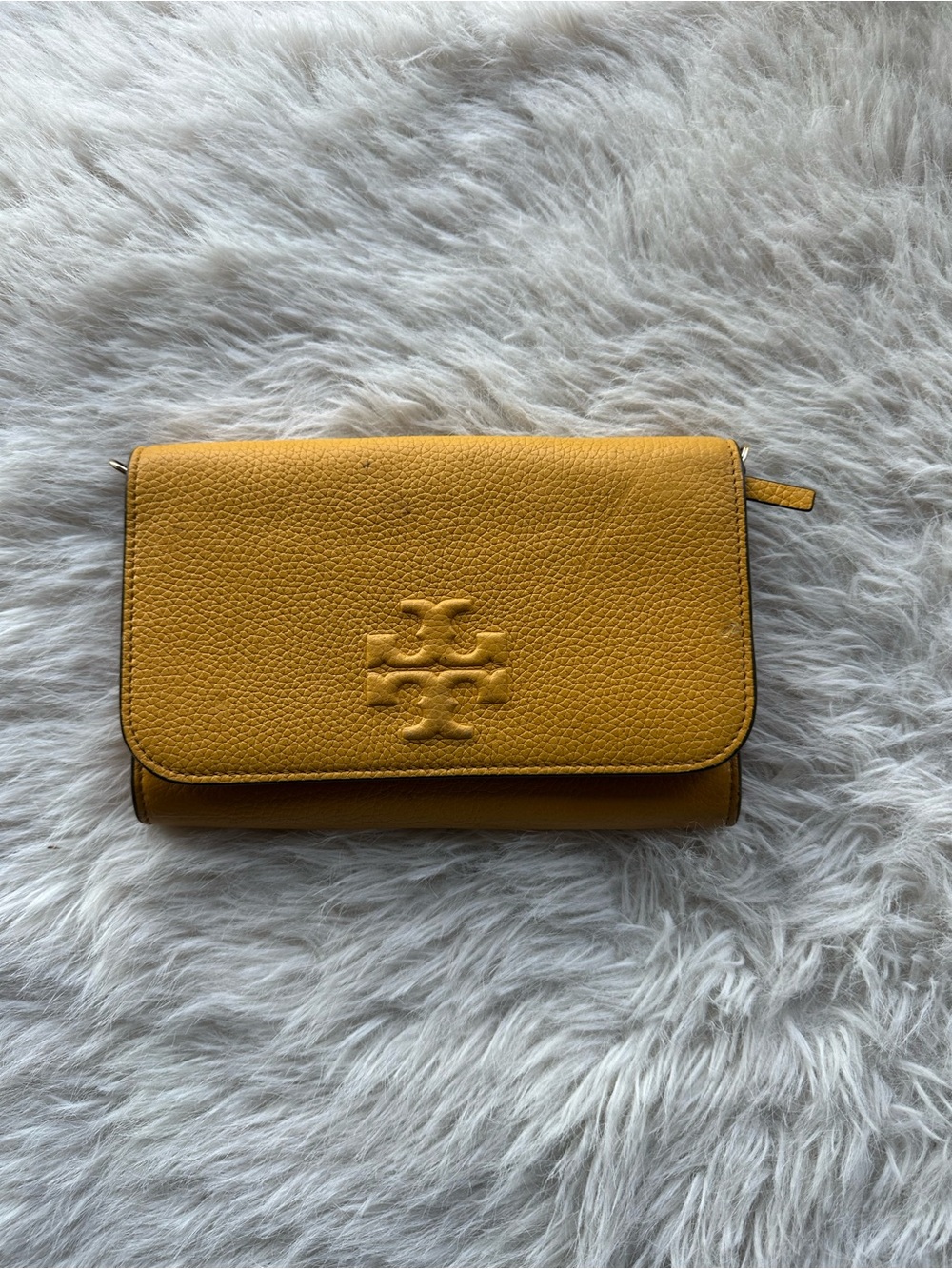 Tory Burch mustard Yellow Pebbled Leather Wallet bag clutch no strap crossbody